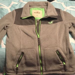 Women’s medium grey and lime green zip up fleece